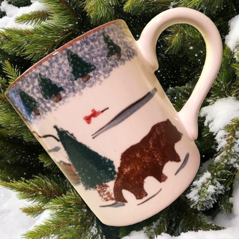 1 Vtg 1999 Hudson Bay Meiwa Art Winter/Wood/Bear Mug/Cup 10 Oz